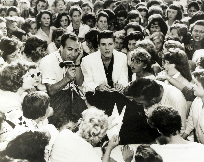 Art Laboe & Ricky Nelson at Scriveners Drive-In, Hollywood, 1957.