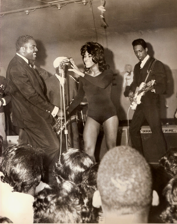Ike & Tina Turner onstage with DJ Jimmy Bird, circa 1961.