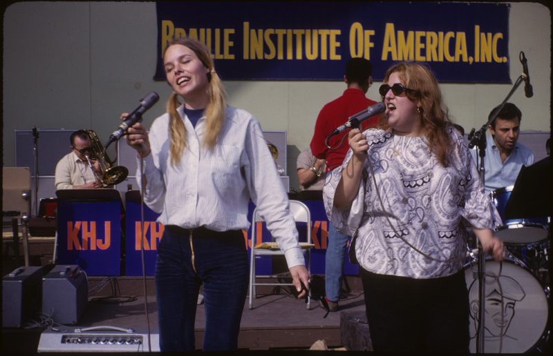Michelle Phillips & Cass Elliott at the Hollywood Bowl, April 12, 1966.